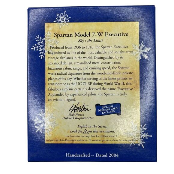 Hallmark Keepsake Ornament Spartan Model 7-W Executive Sky's The Limit Series #8 - Picture 2 of 2